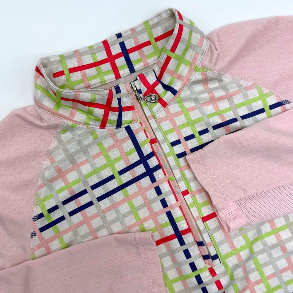 SanSoleil Womens Pink Plaid UPF 50 SolStyle Quarter Zip Cooling Golf‎ Top M